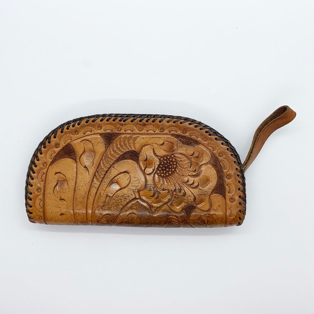 Vintage Handmade Western Leather Zip Clutch